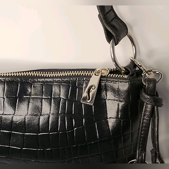 Fortuna Valentino Genuine Croc Embossed Leather Shoulder Bag Purse w/Chain NWOT - Picture 10 of 13